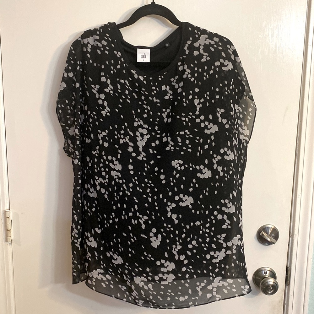 Beautiful black and white blouse. Flows nicely, gently worn (about 2-3 times)